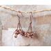 This pair of earrings has twisted antique copper colored wire with bronze colored glass beads and seed beads at the bottom. The earring hooks are handmade and also antique copper colored wire.