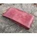 This is a Premium Handmade Leather Tarot Card Case. The star of this tarot deck box is the uniquely hand dyed leather with luscious swirling shades of berry. Back view of case while open
