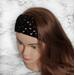 Tipsy granny stitch crochet cotton black hippie style women's headband with long ties in back. Band measures 2.5 inches wide by 35 in long.