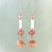 Copper Fish Earrings with white enameled bugle bead and copper saucer bead, all handmade from scratch