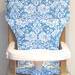 floral highchair replacement pad for wooden highchairs, large white flowers on blue