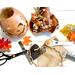 This shows the items used to create Beatrice the witch. It inclueds a gourd, burla, wire and fall leaves. 