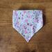 Scrunchie Reversible Dog Bandana - Pink Flowers and Dots - Flower side with ends folded in