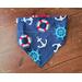 Reversible Scrunchie Dog Bandana - Anchors and Polka Dots - Anchor side with ends folded in