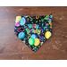 Dog Bandana - Reversible Scrunchie - Happy Birthday and Paw Prints - Happy Birthday side with ends folded in