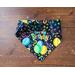 Dog Bandana - Reversible Scrunchie - Happy Birthday and Paw Prints - Back showing scrunchie band