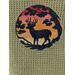 Silhouette of deer surrounded by trees with a sunset on an Olive colored microfiber towel.