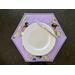 Set of 2 quilted place mats, hexagon shaped, 18 X 16, cotton fabric is pretty lavender purple, dotted and with cheerful avocados