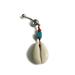 Handcrafted beaded belly ring featuring a natural cowrie seashell, turquoise howlite cube bead, and red carnelian