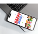 Red And Blue Comic Hoppy Birthday Text With Superhero Kids On Mobile Phone