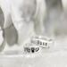  Sterling silver ring with "LUNA" and winged paw print, eucalyptus background.
