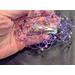 Image of the back view of an amethyst purple pearl and Swarovski crystal beaded wire snap clip mini kippah 