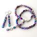 Purple jasper gemstone beaded choker necklace and dangle earrings set, handmade.