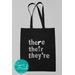 Bookish Graphic Bag and Tee Set - Grammar Canvas Tote Bag There, Their, They're with Humorous Usage Examples, Funny Reading Lovers Shirt