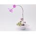 photo of kiln-fired copper enamel ikebana-style vase with hand painted hibiscus on top with is 4 inches in diameter. Enamel colors of hibiscus are pale pink and lavender, with pale green leaves. Vase stands 1-1/4 inch tall. There is a pin-frog inside to hold flowers upright.