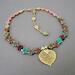 Multicolor Czech glass beaded choker, with adjustable extender chain. Flowers and leaves, with gold tone leaf pendant.