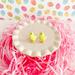 fireflyFrippery Yellow Chick Sugar Cookie Earrings on Pink Display