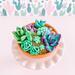 fireflyFrippery Miniature Faux Succulent and Crystal Garden on Pink Display Stand