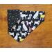 dog bandana, over the collar and reversible, with dog print on one side and multi-colored polka dots on the other