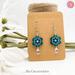 Teal Blue Daisy Flower with Raindrop Earrings Dangle Drop Style