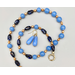 Necklace set Japanese 1950s chalcedony blue glass beads, Italian black/periwinkle/aventurina planed ovals, freshwater pearls