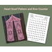 A pink display of the Hearts Crochet Scarf Pattern and a printable row counter.