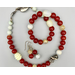 Necklace set | Ruby red Japanese Cherry Brand mid-century glass beads accented with pale jade and sterling silver