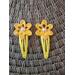 yellow 2 inch long handmade crochet flower barrettes with 6 millimeter rhinestone