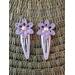 purple 2 inch long handmade crochet flower barrettes with 6 millimeter rhinestone