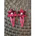 red 2 inch long handmade crochet flower barrettes with 6 millimeter rhinestone