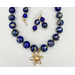 Necklace set | Cobalt blue swirled vintage glass rounds, artisan bronze sunflower pendant