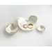 Set of three nesting trinket dishes made from a vintage silverplated brass serving tray. Largest dish is a bird shape, two smaller dishes are round. Photo shows all three side by side, the bird shaped bowl has contains a dime and my I Love You ring (props not included)