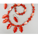 Necklace set | Mid-century vintage orange Lucite oak leaves, glass beads, and crystals