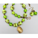 Necklace set | Bronze angelwing shell pendant, 1950s chartreuse/aventurina 3-sided glass beads, lime green swirled vintage rounds