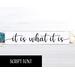 It is what it is... This cute little sign with it's humorous catchy saying, seems to be a popular one during these times! With four different fonts to choose from and two colors, (more available upon request), this sign will make a great addition to any decor! Stands alone on a shelf, table or window sill or can be hung with a saw tooth hanger! The dimensions are 12 wide x 2.5 x .75. This hand made sign is made of solid wood with chalk paint.