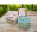 3 white paper gift boxes that have been decorated with colorful cardstock that can be used for any occasion