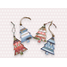 4 decoupage wood tree shape christmas ornaments covered in holiday cardstock