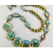 Necklace set | Blue-green ceramic planed ovals and disks, olive jade rondelles, Bali silver style tulip bead