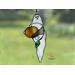 Ghost with pumpkin shown in window in direct sunlight.
