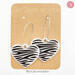 Zebra Striped White Heart Earrings Dangle Drop Style hand made by Bel Creative Arts