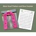 Display of the Mom Crochet Scarf on a hanger in front of a wooden fence and a printable row counter.