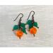 Pumpkin earrings with green cascading wire wrapped leaves