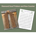 Display of the Diamond Crochet Scarf on a hanger in front of a wooden fence and a printable row counter.