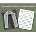 Display of the Diagonal Crochet Scarf on a hanger in front of a wooden fence and a printable row counter.