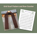 Display of the Grid Crochet Scarf on a hanger in front of a wooden fence and a printable row counter.