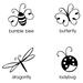 Examples of a bumble bee, butterfly, dragonfly, and ladybug images.