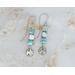 3 light blue larimar cube beads on wire with small textured pewter dangles on handcrafted silver earring wires