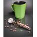 Barista coffee scoop with a stainless steel bowl and a coffee bean-infused resin handle.