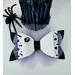 Black base w/ lavender tulle, white w/ bats & glitter top. Small spider charm on top left. Option to swap out spider charm for rhinestones. 