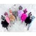 8 motivational beaded faux fur pens. Left to right: Black-round, mauve-pink, mocha, grey, purple, hot pink, black-coffee, & light blue. 